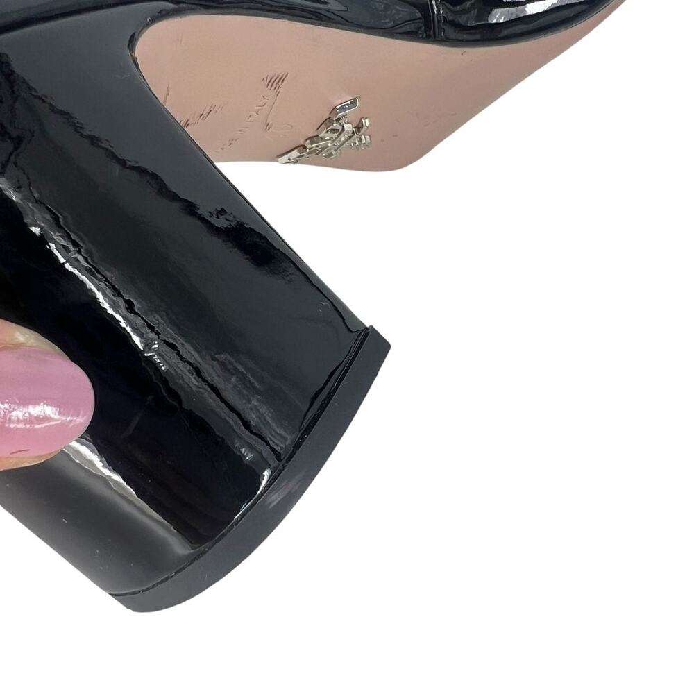 Prada Triangle Logo Patent Leather Slingback Pumps Black 40 - Picture 12 of 15